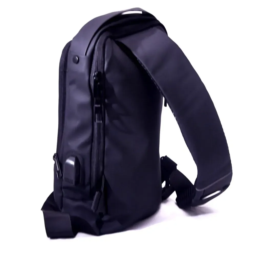Black Sling Crossbody Bag USB Charging Port Combination Lock Anti-Theft Travel